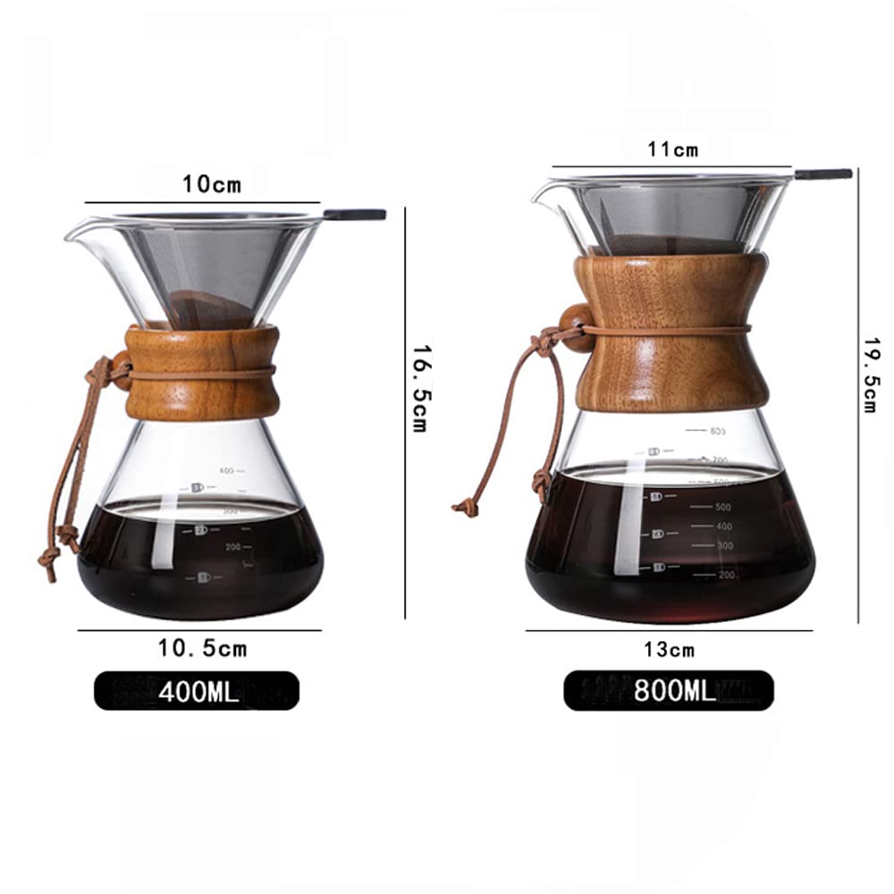 - QLESHINING Wood Neck Pour Over Coffee Maker | Permanent Filter and Coaster Pad -