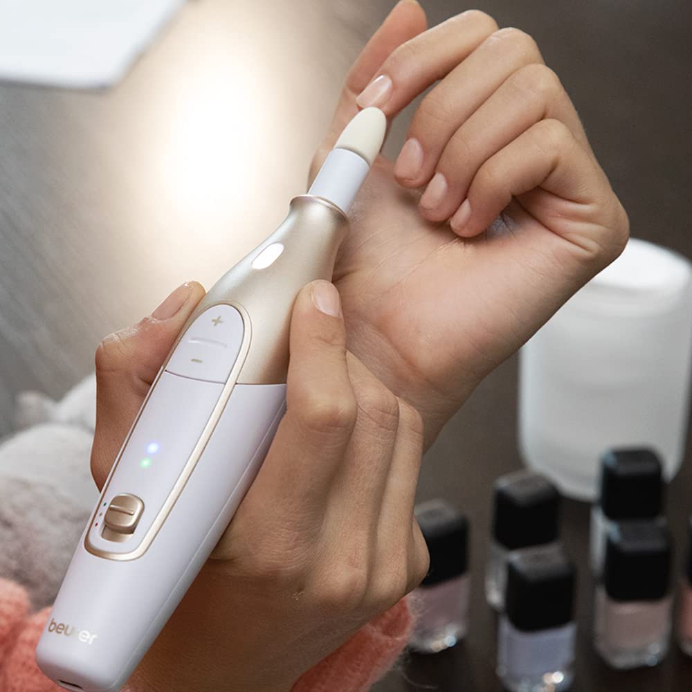Beurer MP64 Manicure and Pedicure Set, Cordless Electric Nail File with 10 Attachments and Powerful Battery, Precision light, Nail Drill with Storage Case for at-home use