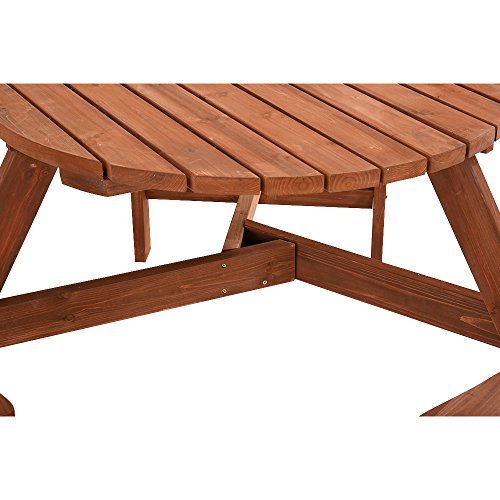 Britoniture 6 Seater Wooden Round Picnic Table and Bench for Garden Pub Patio