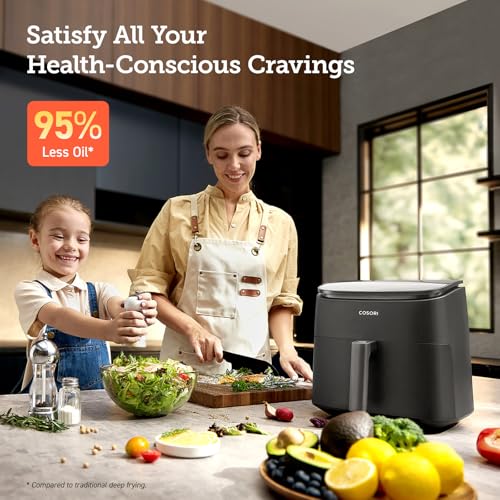 COSORI Air Fryer TurboBlaze, 6L Compact Design, 9 Functions with 5 Auto Fan Speeds Airflow System, Fast and Energy Saving, 30ā to 230ā, Quiet, 110+ Recipes, Oil Free, Non-stick, Dishwasher Safe