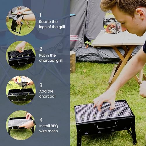 CUQOO Easy-to-use Portable BBQ Grill ā Foldable Barbeque Outdoor Travel | Charcoal Barbecue Perfect for Camping, Garden, Picnic Folding Camping Stainless Steel Smoker