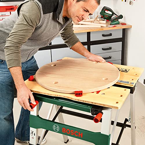 Bosch Home and Garden Work Bench PWB 600 (4 blade clamps, cardboard box, max. load capacity: 200 kg), Schwarz, Grün, Metallic