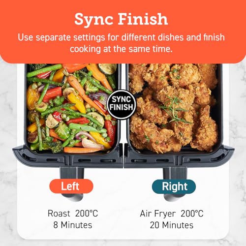 COSORI Dual Air Fryer, 8.5L Family Capacity, 8-In-1, Sync Cook & Finish, 2 Non-Stick Drawers with Visible Window, 2 Accessories, Energy Saving, 50+ Online Recipes, Dishwasher Safe, 35โ to 230โ