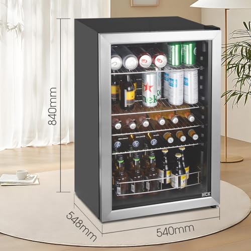 - HCK Beer Fridge | 115L Freestanding Beverage Fridge | Dual-Glazed Glass Door -