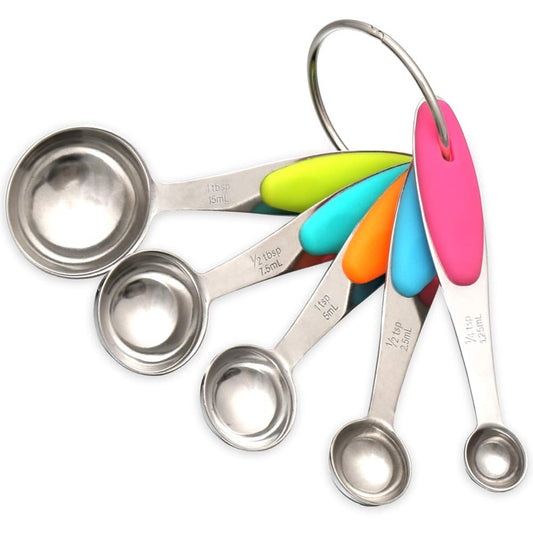- H&S Measuring Spoon Set | 5 Stainless Steel Metal Measure Cup Spoons For Baking -
