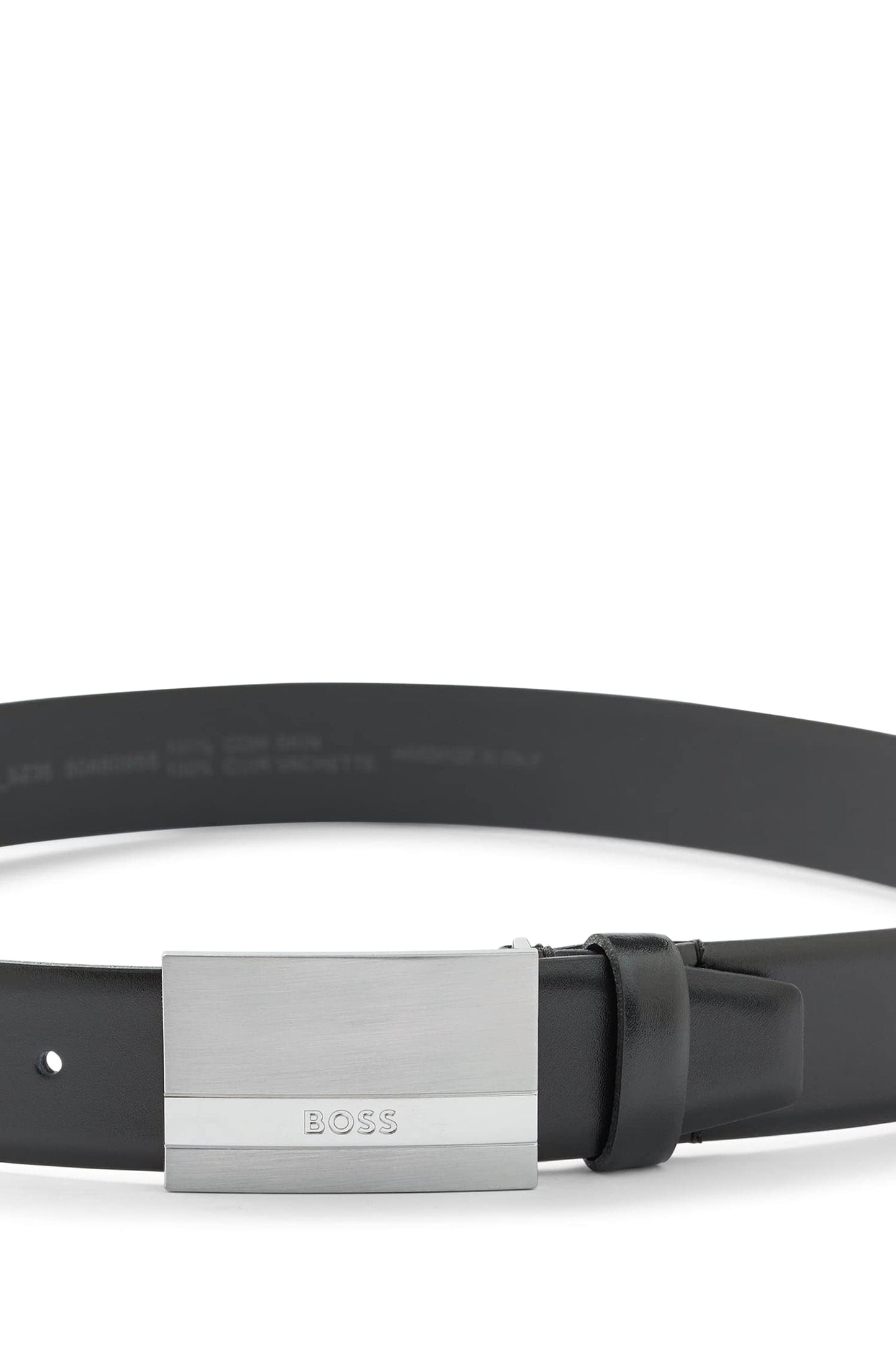 BOSS Mens Baxton Sz35 Italian-leather belt with logo-plaque buckle