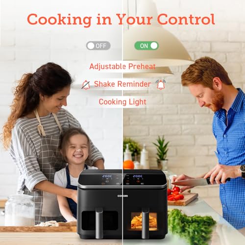 COSORI Dual Air Fryer, 8.5L Family Capacity, 8-In-1, Sync Cook & Finish, 2 Non-Stick Drawers with Visible Window, 2 Accessories, Energy Saving, 50+ Online Recipes, Dishwasher Safe, 35โ to 230โ