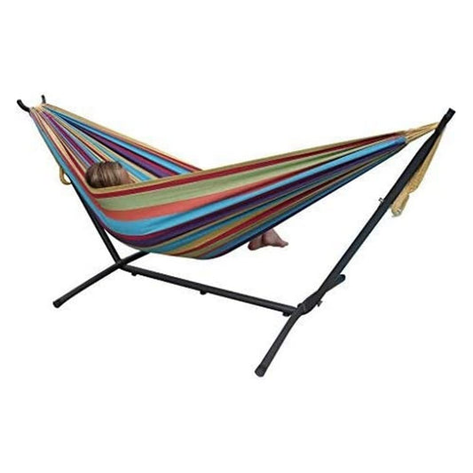 - Vivere UHSDO8-20 Double Cotton Hammock with Space-Saving Steel Stand Including Carrying Bag, Tropical -