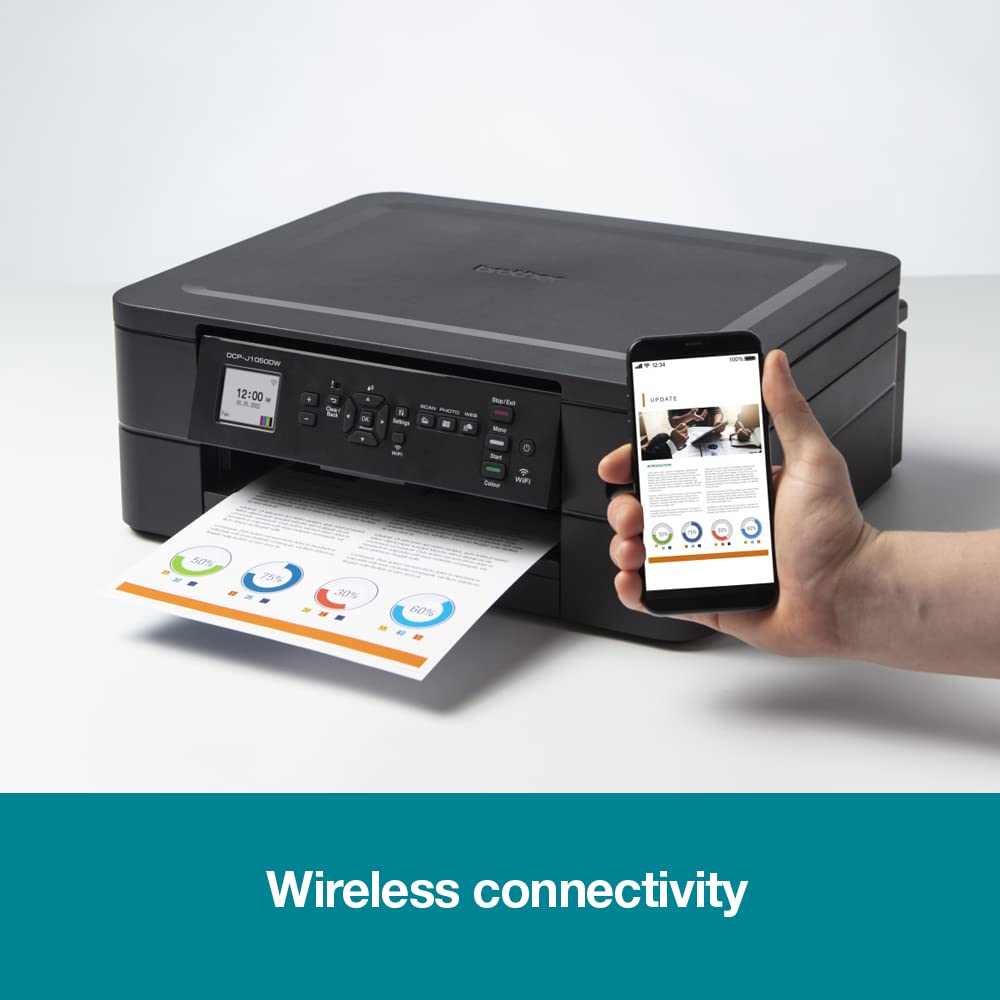 Brother DCP-J1050DW Wireless Colour Inkjet Printer | 3-in 1 (Print/Copy/Scan) | Wi-Fi/USB 2.0/NFC | Photos | Ink Included|UK Plug