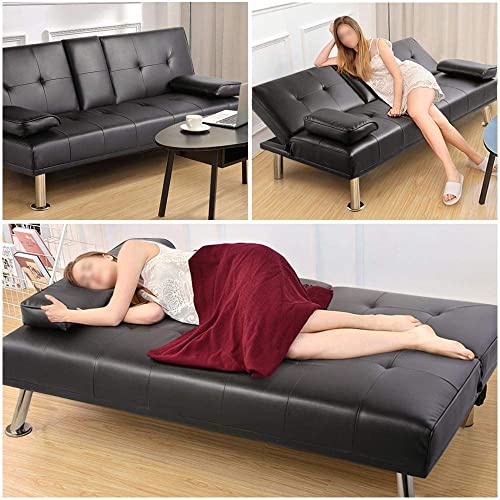 - Yaheetech Click Clack Sofa Bed Faux Leather 3 Seater Sofa Couch For Living Room/Spare Room.