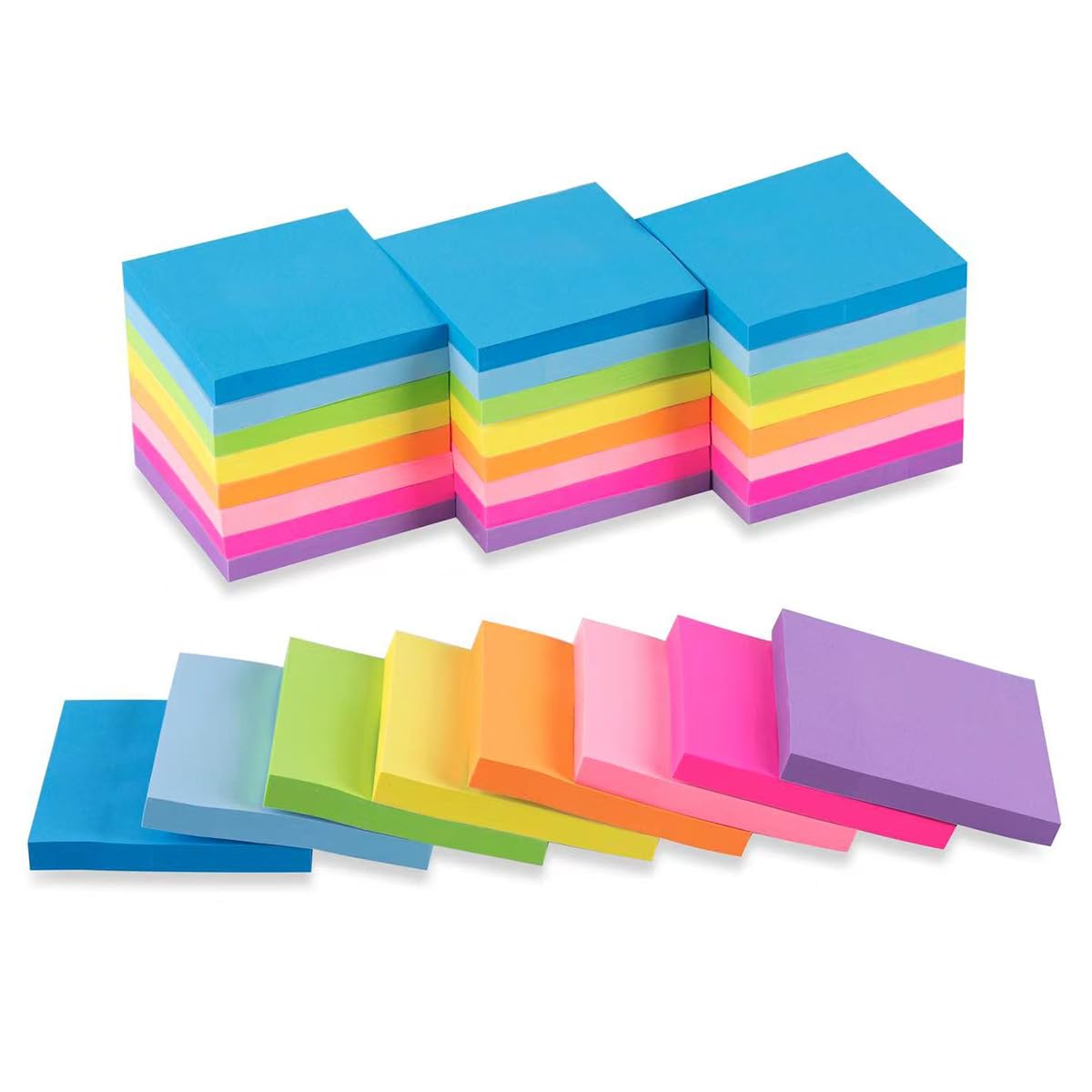 24 Pads - 3 in x 3 in Sticky Notes, 8 Colors Post Self Stick Notes Pads Bright Stickies Colorful Super Sticking Memo Pads,for Office, Home, School, Meeting, Strong Adhesive, 82 Sheets/pad