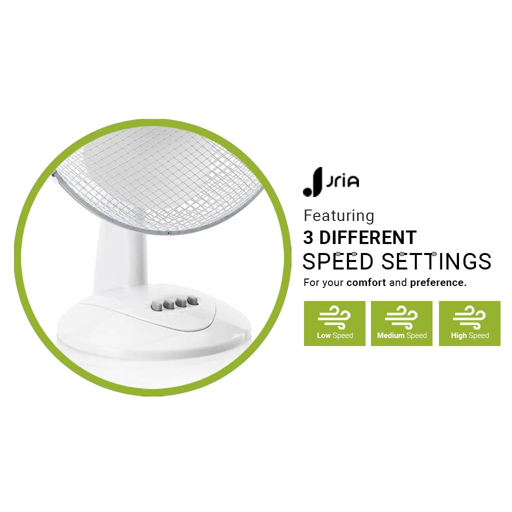 12" Inch Portable Desk Fan Lightweight 90°Oscillation 3 Speed Control 40 Watt Quiet Operation Wide-Angled Airflow Adjustable Tilt Head Table Fan Ideal for Bedroom and Office (12'' Desk Fan, White)