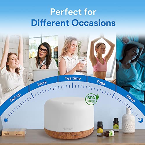 ASAKUKI Essential Oil Diffuser 500ML, Diffusers for Home with Remote Control, 5 in 1 Ultrasonic Aromatherapy Diffuser with Auto Shut Off, 4 Timing Set, 7 LED Lights for Home Office Sleep