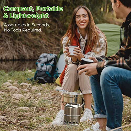 Camping Stove, Ohuhu Rocket Stove Camping Stainless Steel Lightweight Stove Wood Alcohol Stove Portable Outdoor Cooking Picnic BBQ Hiking with Mesh Bag
