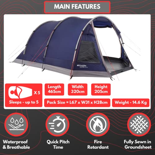 - Eurohike Rydal 500 Tent for 5 People | Darkened Bedrooms | Separate Living Area | 5 Man | Easy to Pitch -