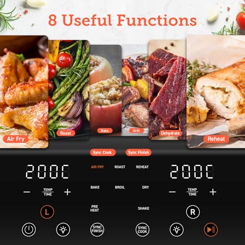 COSORI Dual Air Fryer, 8.5L Family Capacity, 8-In-1, Sync Cook & Finish, 2 Non-Stick Drawers with Visible Window, 2 Accessories, Energy Saving, 50+ Online Recipes, Dishwasher Safe, 35โ to 230โ