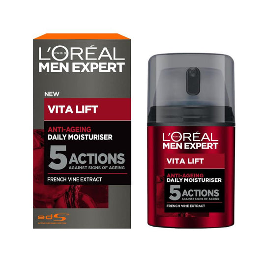 - L'Oréal Men Expert Vita Lift | 5 Anti Ageing Actions, Pro-Retinol & Peppermint, Moisturiser | 50 ml -