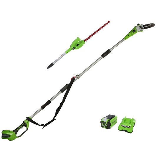 - Greenworks Cordless 2-in-1 Pole Saw And Pole Hedge Trimmer With Shoulder Strap -