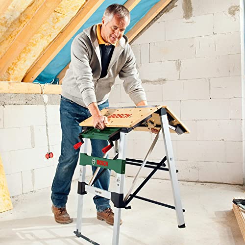 Bosch Home and Garden Work Bench PWB 600 (4 blade clamps, cardboard box, max. load capacity: 200 kg), Schwarz, Grün, Metallic