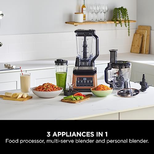 - Ninja 3-in-1 Food Processor & Blender | Copper/Black -