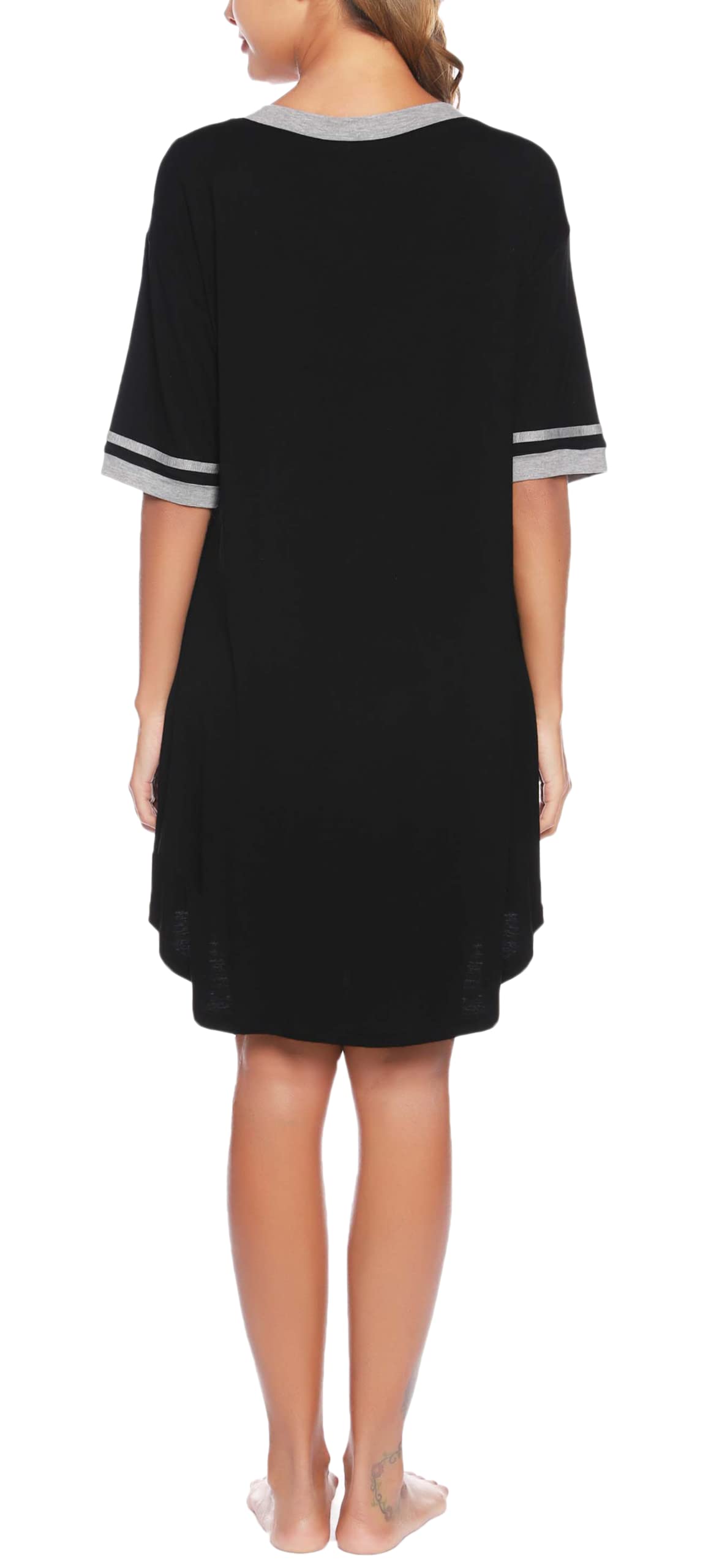 - Vlazom Women's Nightgown V Neck Sleep Shirt Oversized Nightdress Short Sleeve Casual Loungewear Sleepwear Black -