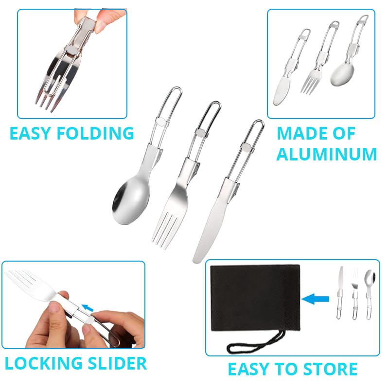 Camping Cooking Set WODSTA camping equipment for 1-3 People Aluminium Camping Cookware 9 PCS Camping Accessories Cooking Include 1.5L Pot, 0.8L Kettle and Pan etc |Easy to Clean||Easy to Pack Away|