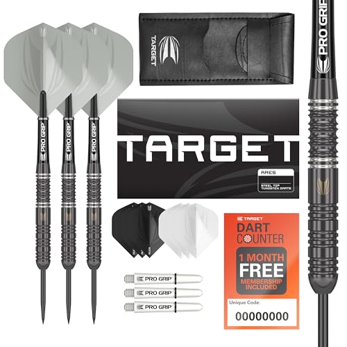 - TARGET Darts Ares | 22G | 80% Tungsten Steel Tip Darts Set | 6 Pro Grip Shafts | 9 Pro Ultra Flights - Dart Wallet Bundle -
