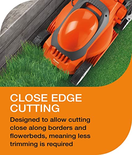 - Flymo EasiStore 340R Electric Rotary Lawn Mower | 34 cm Cutting Width | 35 Litre Grass Box | Close Edge Cutting | Rear Roller | Central Height Adjust -
