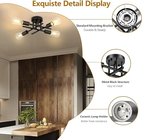 - Licperron Vintage Ceiling Light | Vintage Semi Flush Mount | 4 Light Ceiling Light -
