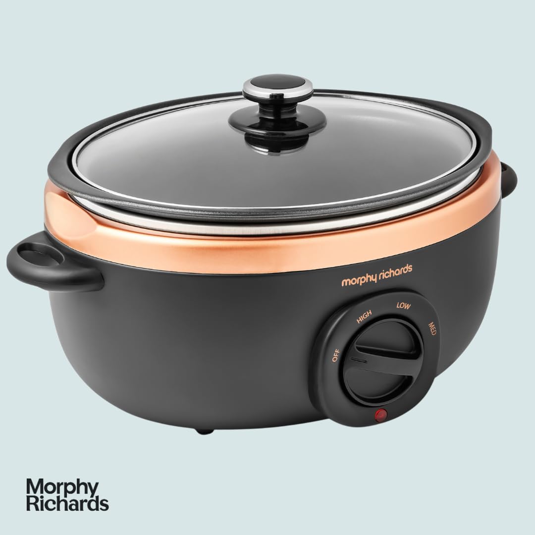 - Morphy Richards Sear and Stew Slow Cooker | 460016 Black and Rose Gold | 3.5L -