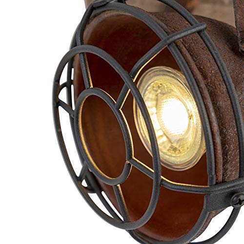 - Qazqa | Industrial Spotlight Ceiling | Rust Brown with Wood | Tiltable -