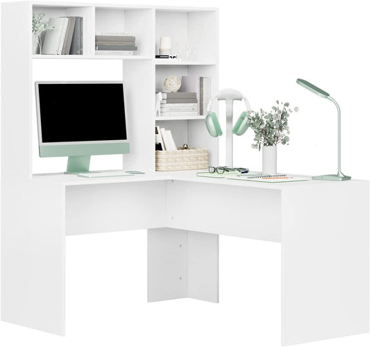 - FirFurd L-Shaped Computer Desk | Computer Workstation With Storage Shelves -