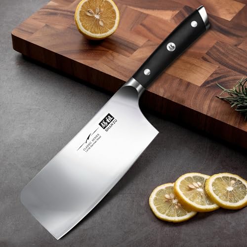 - SHAN ZU Cleaver Knife | Japanese Kitchen Knives | 7 Inch | High-Carbon | German Butcher Chef Knife -