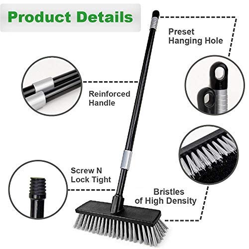- Floor Scrubbing Brush Stiff Bristles with 49.6 inches Telescopic Long Handle | Yard Brush Concrete Broom -