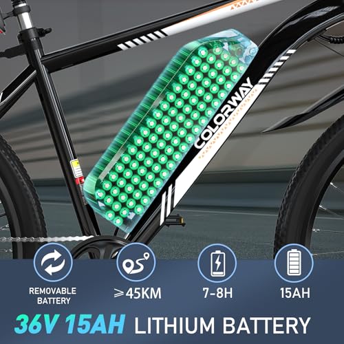 COLORWAY Electric Bike for Adults, 26" Mountain Bike, Electric Bicycle Commute E-bike with 36V 15Ah Removable Battery, LCD Display, Dual Disk Brake,Range up to 45-100km.