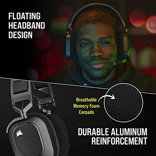 CORSAIR HS80 RGB Over Ear WIRELESS Multiplatform Gaming Headset – Dolby Atmos – Omni-Directional Microphone – iCUE Compatible – PC, Mac, PS5, PS4 – Carbon