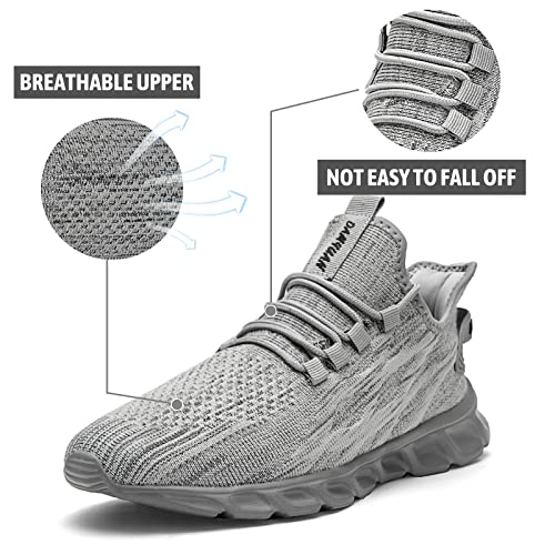 CAIQDM Mens Trainers Running Shoes Leisure Sneakers Mesh Walking Gym Tennis Shoes Lightweight Breathable Sports Outdoor Fitness Jogging Grey 8 UK