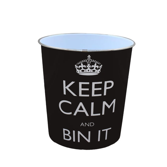 - JVL Keep calm and bin it black waste paper bin | 25x26.5cm 100% polypropylene -