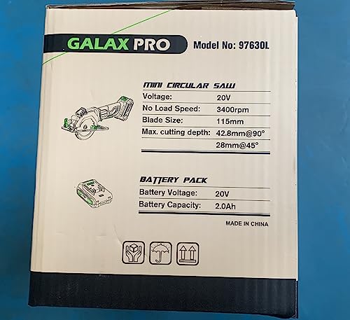 - GALAX PRO Mini Circular Saw | 20V 3400RPM Professional Cordless Circular Saw | Adjustable Angle and Depth | Max Cutting Depth 42.8mm (90°) | 28mm(45°) | Laser Guide | Blade 115mm -