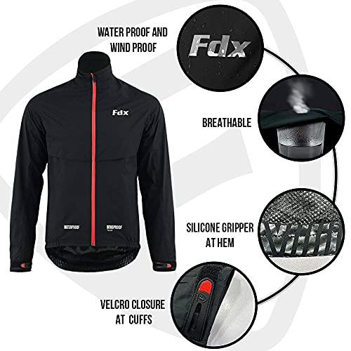 - FDX Men’s Waterproof Cycling Jacket | Windproof Hi Viz biking top -