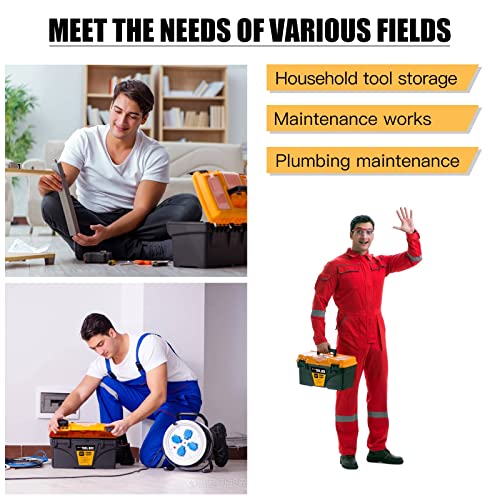 AIRAJ PRO Waterproof Toolbox Storage,15"Plastic Tool Box With Removable Tray,3 Transparent Storage Room,2 Hard Plastic Clips,Tool Storage Box for Household Tools,Toys,Decorations and Stationery