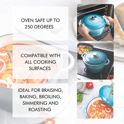 Cast Iron Pot with Lid – Non-Stick Ovenproof Enamelled Casserole Pot, Oven Safe up to 500° F – Sturdy Dutch Oven Cookware – Blue, 5-Quart, 24cm – by Nuovva