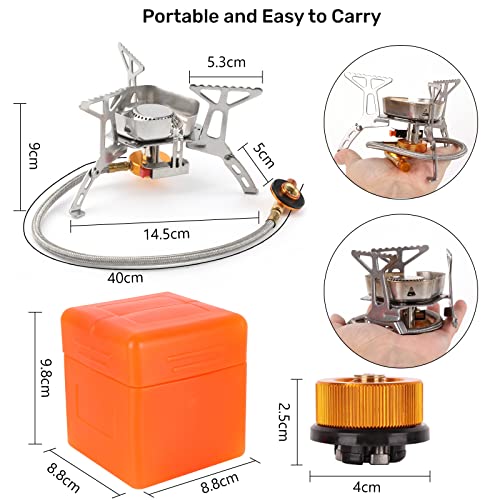Camping Gas Stove, Portable Windproof Backpacking Burner Cooking Stoves 3500W for BBQ Outdoor Cooking Hiking Fishing Picnic with Piezo Ignition Adapters Converter