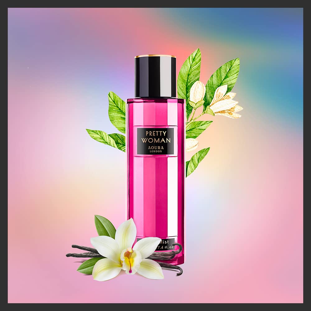 Aoura London Womens Pretty Woman, Paradise Bliss, Love Rush Body Mist Mixed Fragrance Spray 220ml Bundle (Pack of 3)