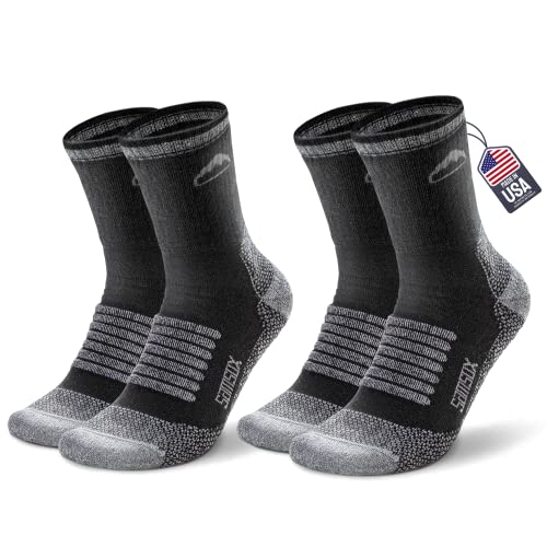 - SAMSOX 2 Pack Merino Wool Hiking Socks | Cushion Socks for Men & Women | Black/Grey | 2-pack | XL -