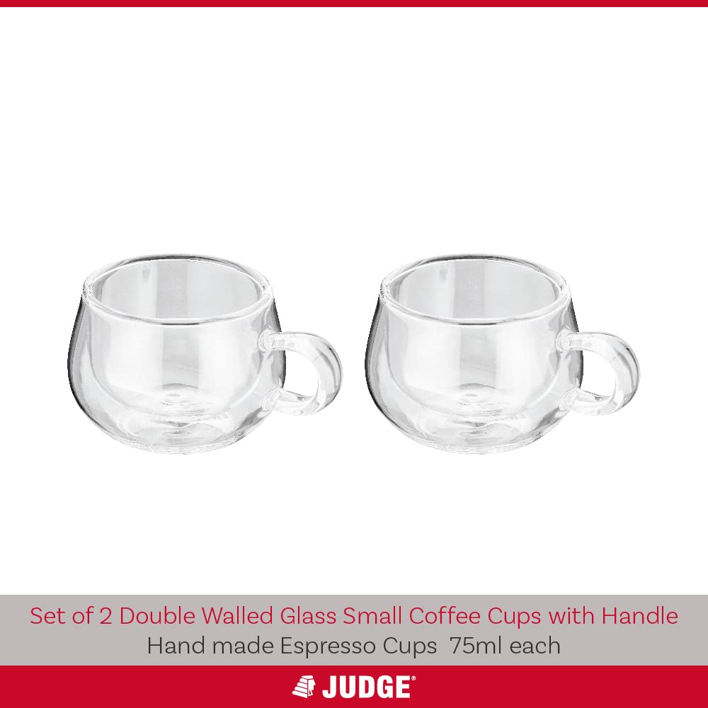 - Judge Double Walled Glass Espresso Coffee Handled Cups | Set of 2 | 75ml -