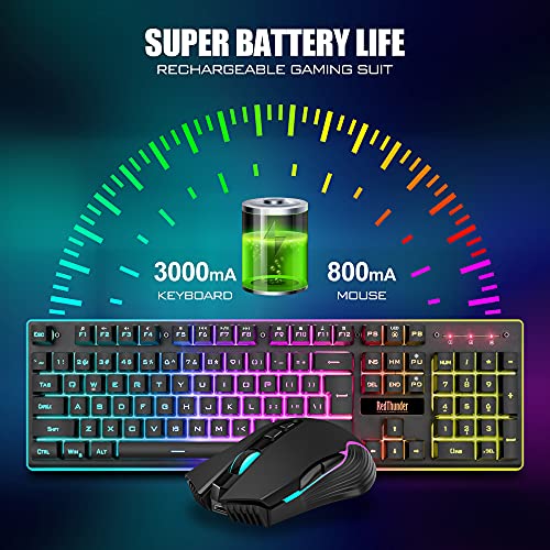 - RedThunder K10 Wireless Gaming Keyboard and Mouse Combo | LED Backlit Rechargeable -