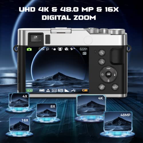- Digital Camera | Oiadek 4K 48MP Autofocus Vlogging Camera | 32G Memory Card 16X Digital Zoom | 2.8 Inch Compact Digital Camera with Rotating Dashboard and Viewfinder -