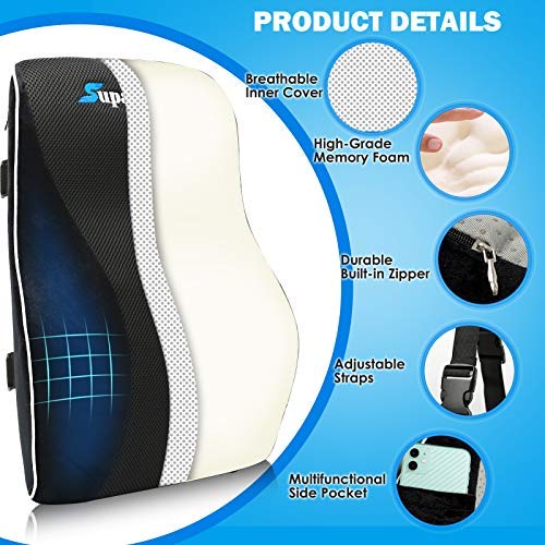 - SUPA MODERN | Lumbar Support Pillow for Office Chair | Memory Foam Back Cushion -