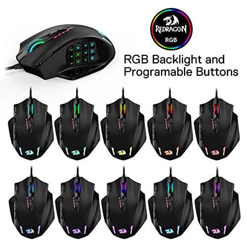 - Redragon M908 Impact RGB LED MMO Mouse | Side Buttons | Optical Wired Gaming Mouse -